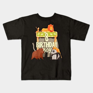 8 Years Old Birthday Boy Zoo Matching Family Kids T-Shirt